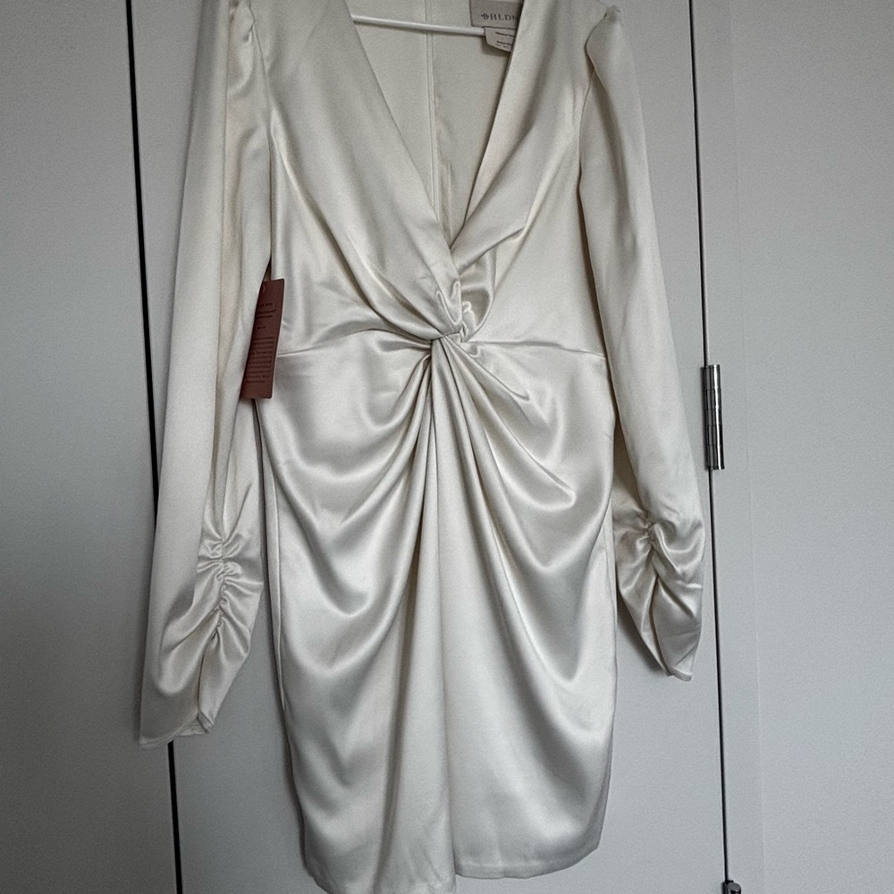 BHLDN Maya Twist Mini Dress with Plunge Neckline and Long Sleeves NWT